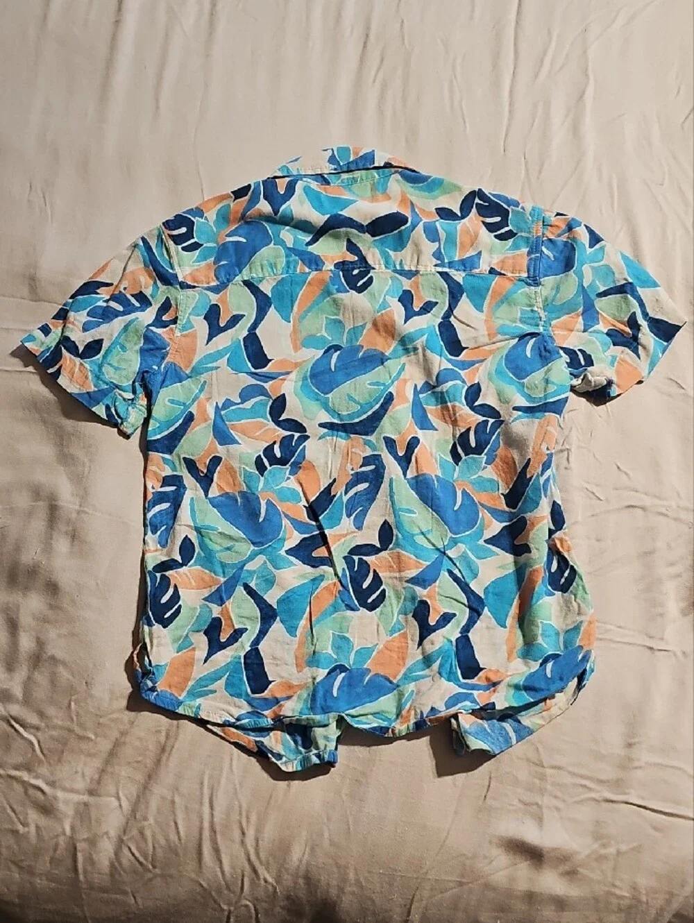 Old Navy Short Sleeve Tropical Print Shirt - Blue, Aqua & Orange